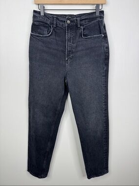 Anine Bing Gavin High Rise Straight Leg Jeans Faded Black Charcoal Denim Sz 28